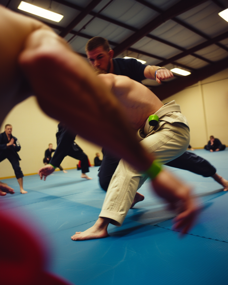 Gruppe von Erwachsenen trainiert Jiu-Jitsu